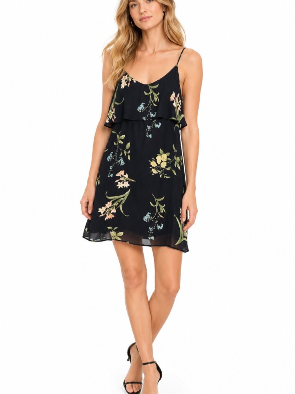 Joie 100% Silk Black Floral Ruffle Mini Dress Size M